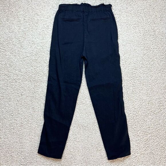 THEORY Slim Straight Linen Blend Pants Paper Bag Waist High Rise Black Size 00 - Picture 4 of 9